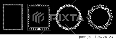 Set of decorative frames Elegant vector element for design in Eastern style, place for text. Floral black and white borders. Lace illustration for invitations and greeting cards. 108728123