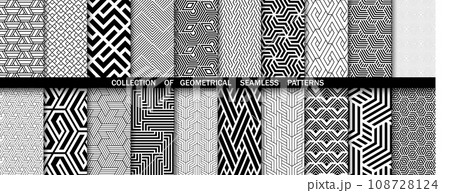 Geometric set of seamless black and white patterns. Simple vector graphics 108728124