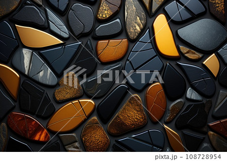 Black and golden pebbles dark luxury background. generative ai 108728954
