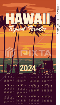 Calendar 2024 Hawaii vintage wall travel poster Calendar 2024 Hawaii vintage wall travel poster 108729013
