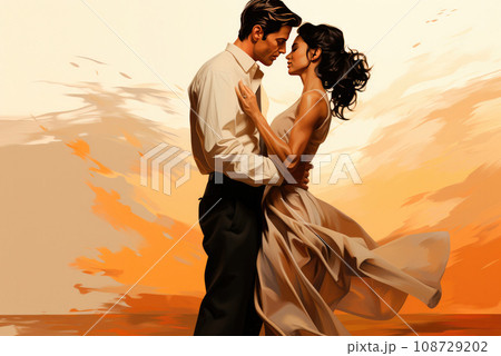 Loving dancing couple looks at each other 108729202