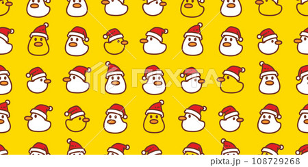 duck seamless pattern santa claus hat christmas rubber duck chicken bird vector pet wrapping paper doodle cartoon animal farm tile wallpaper repeat background illustration scarf isolated design 108729268
