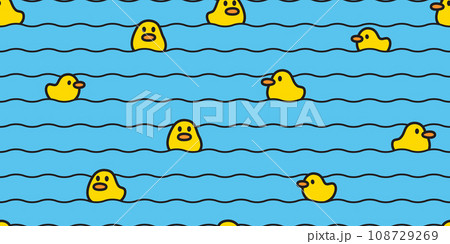 duck seamless pattern swimming wave rubber duck chicken bird cartoon vector pet wrapping paper scarf isolated doodle animal farm tile wallpaper repeat background illustration desig 108729269
