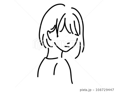 かわいい女性のシンプルな線画／手描きイラスト素材 108729447