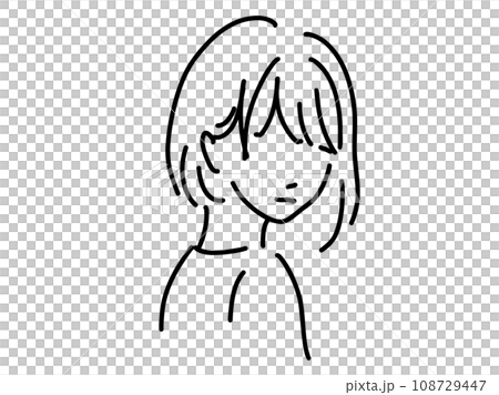 かわいい女性のシンプルな線画／手描きイラスト素材 108729447