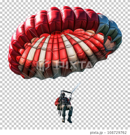 a skydiver flying with an open parachute, isolated 108729762