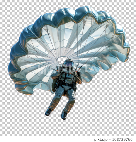 a skydiver flying with an open parachute, isolated 108729766