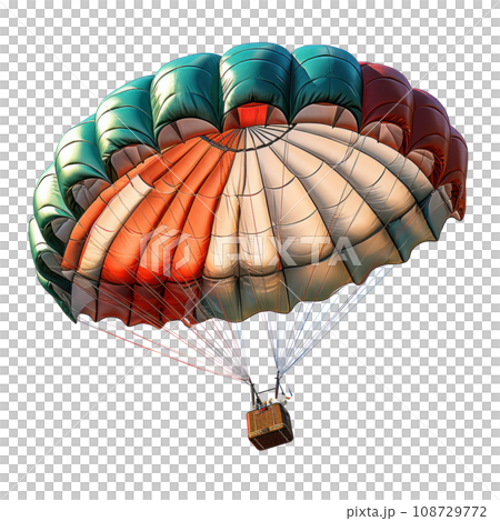 a skydiver flying with an open parachute, isolated 108729772