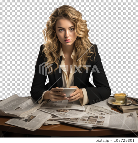 Business woman in jacket with documents in hands isolated. 108729801