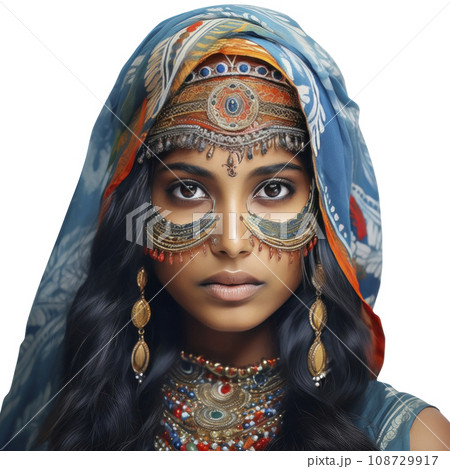 Indian girl With Colored Face, isolated 108729917