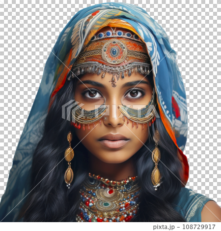 Indian girl With Colored Face, isolated 108729917