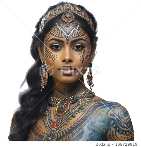 Indian girl With Colored Face, isolated Indian girl With Colored Face, isolated 108729919