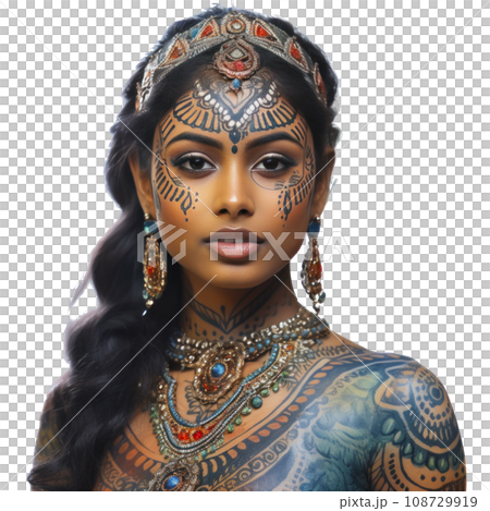 Indian girl With Colored Face, isolated Indian girl With Colored Face, isolated 108729919