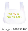 Watercolor Plastic Bag Illustration. Hand-drawn plastic shopping bag. Symbol of pollution problem and global warming. Say no to plastic bag, Save the world, Climate change, Environmental pollution 108730406