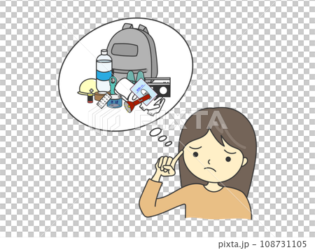 防災グッズの備えを考えている女性 108731105