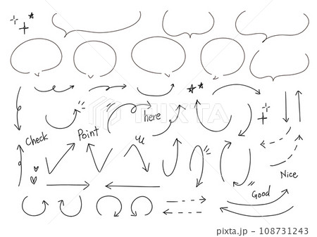 手書きのふきだしと矢印やあしらいセット 手書きのふきだしと矢印やあしらいセット 108731243
