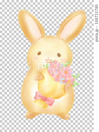 一隻兔子拿著一束花的插圖 108731780