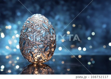 Glamorous shiny Easter egg in rhinestones and glitter on a neon background.  108732117