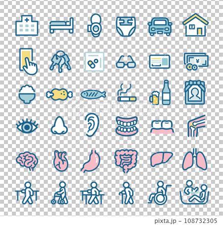 高齢者関係のアイコンセット 高齢者関係のアイコンセット 108732305