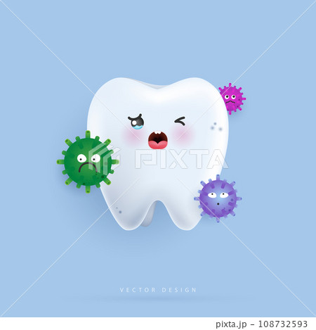 Tooth character cries because of germs. tooth suitable for children dental clinic. tooth character for kids. cute dentist mascot for medical apps, websites and hospital. vector design. 108732593
