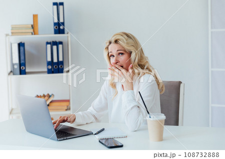 online remote work woman with laptop computer communication internet conversation communication 108732888