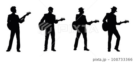 Man playing electric guitar silhouette, male electric guitar player, male musician guitarist on stage silhouette 108733366