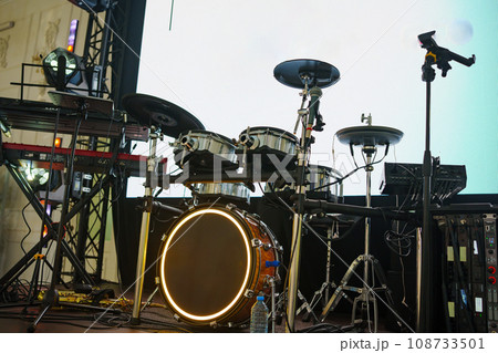 Drum set on stage. a musical group at a banquet. 108733501