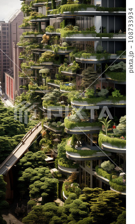 Futuristic City with Green Spaces Concept Illustration 108733934