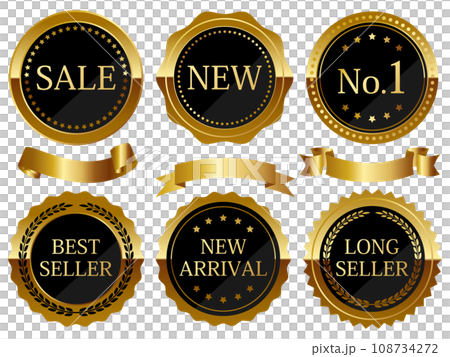 一組 6 個豪華徽章，黑色和金色 108734272