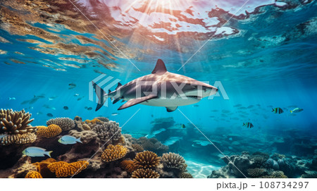 Shark swimming on deep ocean. Wildlife concept. 108734297
