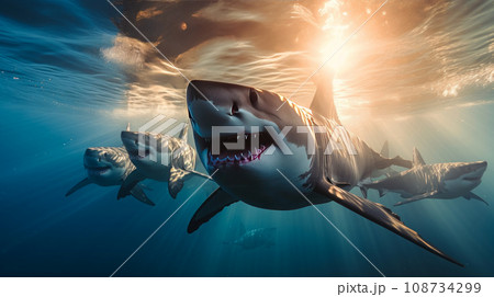 Shark swimming on deep ocean. Wildlife concept. 108734299