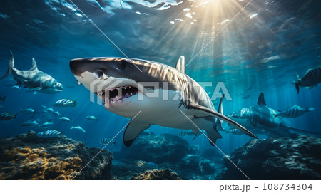 Shark swimming on deep ocean. Wildlife concept. Shark swimming on deep ocean. Wildlife concept. 108734304