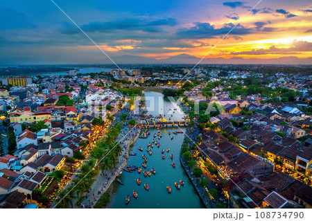 Hoi An ancient town and Hoai river in twilight, Vietnam. 108734790