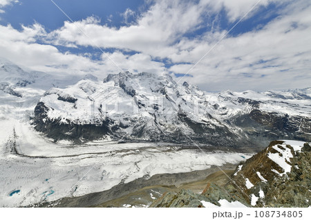 Panoramic view of the Gorner Glacier in Zermatt, Switzerland Panoramic view of the Gorner Glacier in Zermatt, Switzerland 108734805