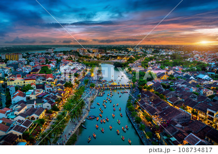 Hoi An ancient town and Hoai river in twilight, Vietnam. 108734817