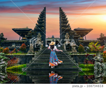 Women tourists standing at Besakih temple in Bali, Indonesia. Women tourists standing at Besakih temple in Bali, Indonesia. 108734818