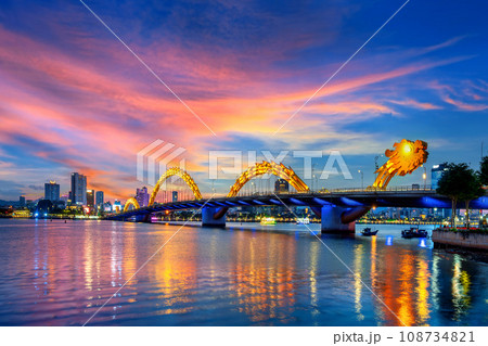 Dragon bridge at twilight in Da nang, Vietnam. 108734821