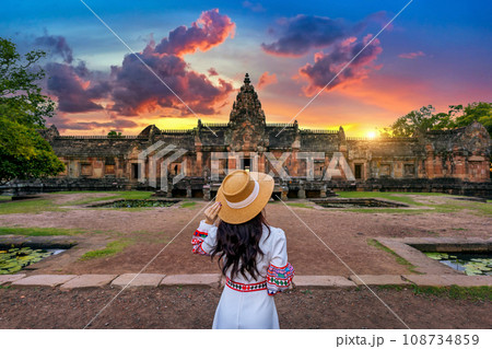 Tourist visiting around Prasat hin phanom rung in Buriram, Thailand. 108734859