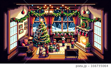 家族のクリスマス　レトロゲーム風ピクセルアート 108735064