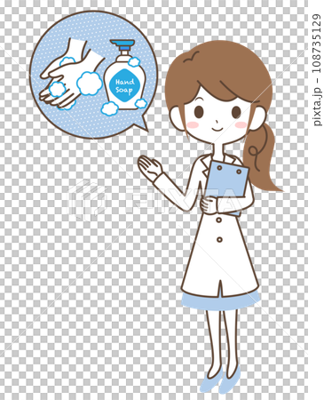 A woman in a white coat recommending hand washing 108735129