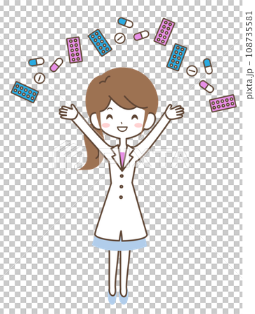 穿著白大褂藥片膠囊的婦女 108735581