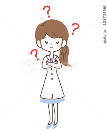 疑問を持つ白衣の女性のイラスト 疑問を持つ白衣の女性のイラスト 108735666