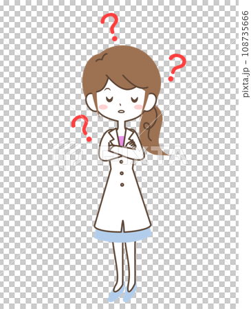 疑問を持つ白衣の女性のイラスト 疑問を持つ白衣の女性のイラスト 108735666