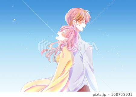 背中合わせの幸せそうな男女　青空 108735933