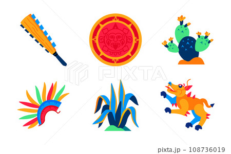 Maya and Aztecs items - flat design style object set 108736019