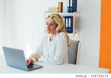 remote work communication woman with laptop computer internet conversation online communication remote work communication woman with laptop computer internet conversation online communication 108736234