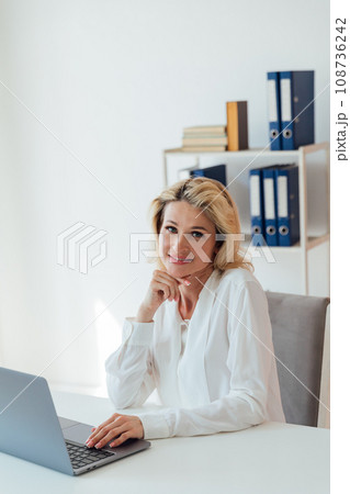 remote work communication woman with laptop computer internet conversation online communication remote work communication woman with laptop computer internet conversation online communication 108736242