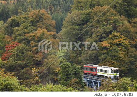 紅葉の会津鉄道 108736882
