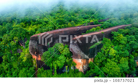 3 Whale Rock. Aerial view of Three whale stones in Phu Sing National, Bueng Kan, Thailand. 108737021