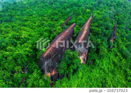 3 Whale Rock. Aerial view of Three whale stones in Phu Sing National, Bueng Kan, Thailand. 108737023